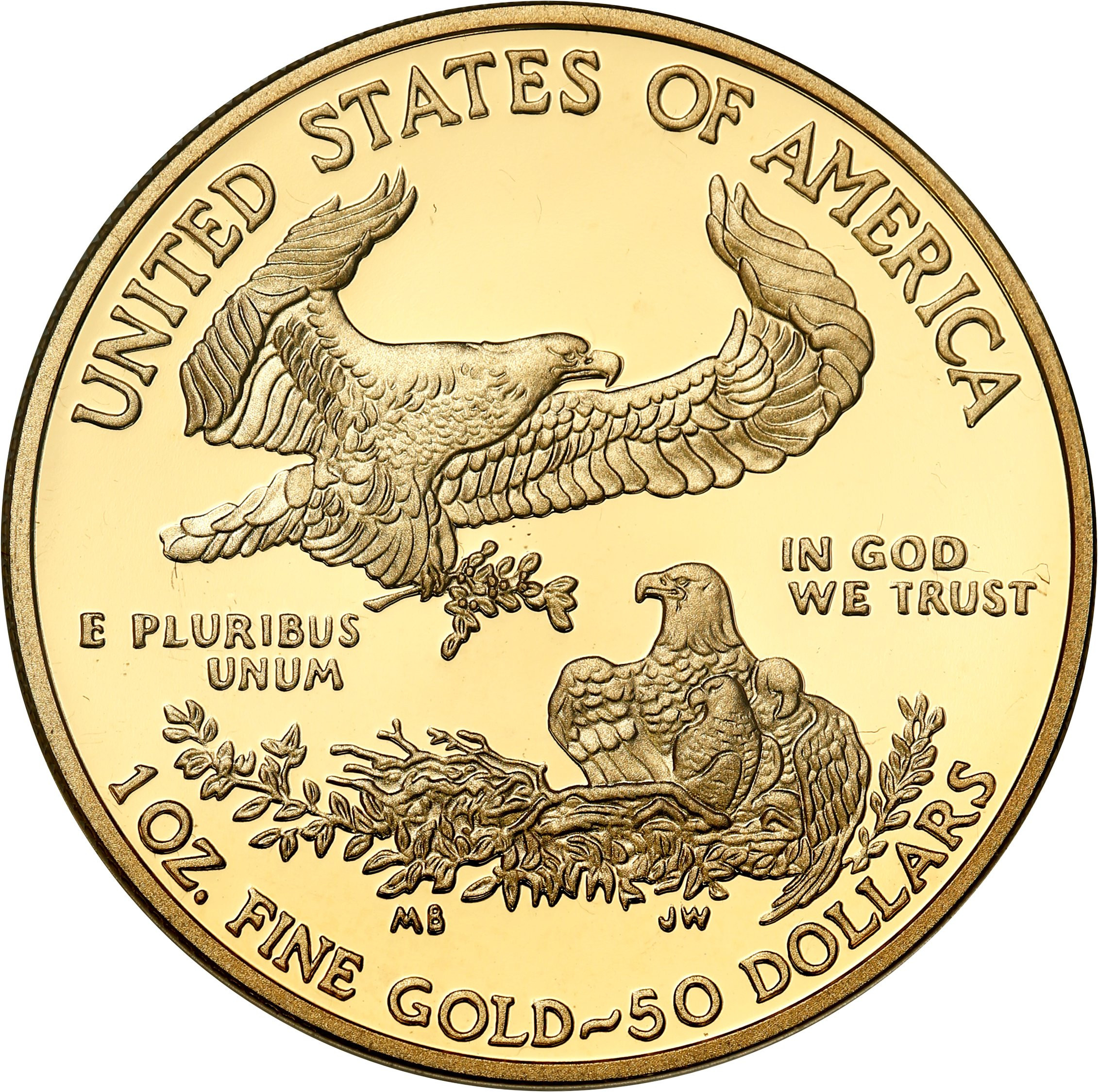 USA. Złote 50 $ dolarów 1991 Orzeł (Eagle) - 1 uncja złoto - LUSTRZANKA